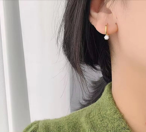 18K Gold Plated Stainless Steel Circle Clip on Earrings Titanium Steel Cubic Zirconia Huggie Hoop Earrings for Women Jewelry