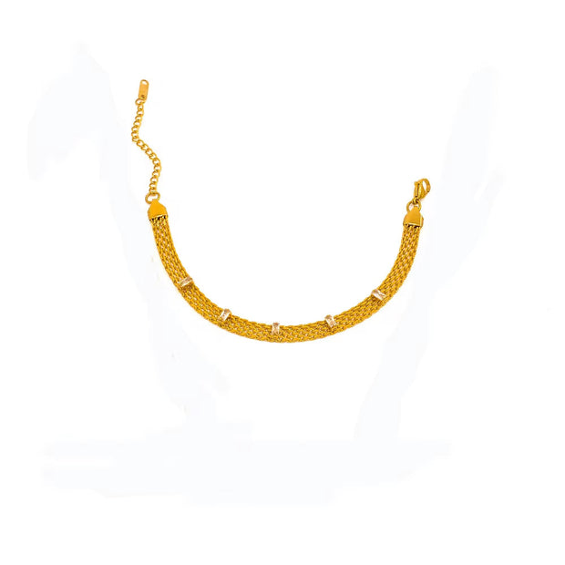 Vintage Collar Necklace Stainless Steel 18K Gold Plated Statement Clavicle Chain Mesh Chain Zircon Baguette Choker
