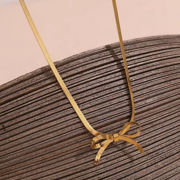 Valentines Day Gift 2024 Bow Choker Gold Plated Blade Chain Jewelry Stainless Steel Chain Necklace