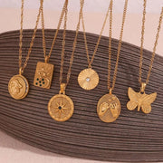 Valentine'S Day Jewelry Engraved Tarot Pendant Necklace 18K Gold Plated Stainless Steel Jewelry Set
