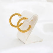 Textured Curved Rope Stainless Steel Hoop Earrings Unique C-Shaped Women'S Stud Ear Jewelry anti Allergic