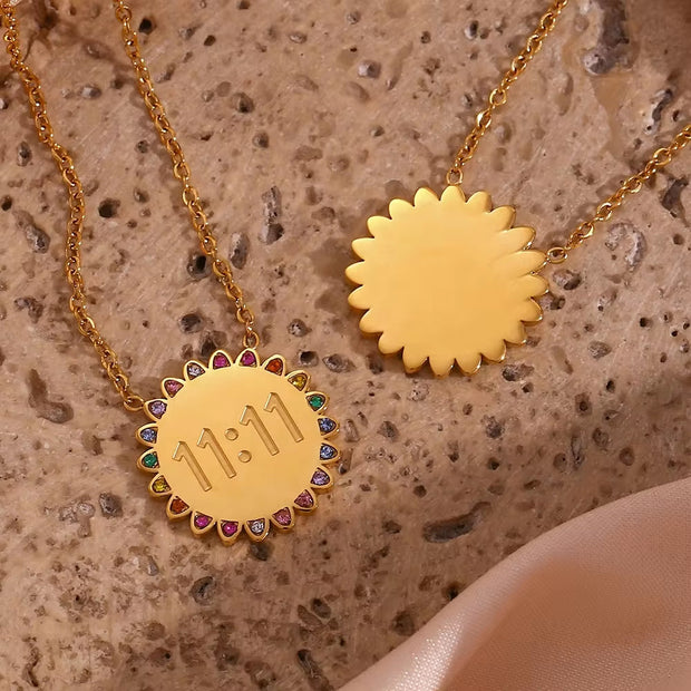Trending Sun Flower Necklace Crystal Rhinestone Jewelry Angel Number 11:11 Necklace for Women