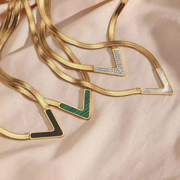 Tarnish Free V Shape Snake Chain Choker Necklace 18K Gold Plated Stainless Steel Chain Necklace