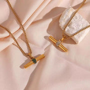 Trendy 18K Gold Plated Snake Chain Micro Pave Zircon Bar Pendant Necklace Stainless Steel Necklace for Women