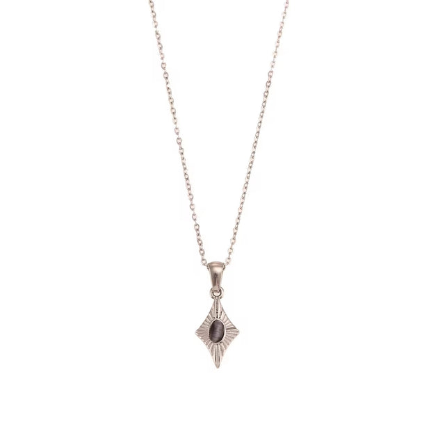 Vintage Engraved Rhombic Colorful Man-Made Opal Pendant Necklace 18K Gold Plated Stainless Steel Necklace Design Jewelry