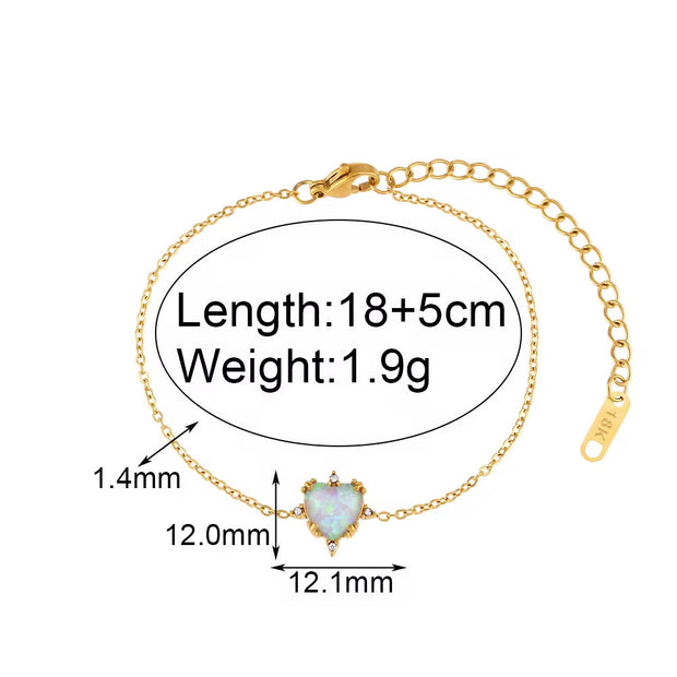 2024 Jewelry Heart Shape Opal Necklace Stainless Steel Jewelry Set for Women 18K Gold Plated Necklace Bracelet Earring
