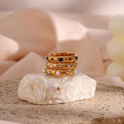 Trendy 18K Gold Plated Fresh Water Pearl & Zircon Rings Jewelry Women Tarnish Free Stainless Steel Rings