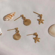 Unique RTS Women Jewelry Shell & Star Drops Stainless Steel Gold Stud Earrings