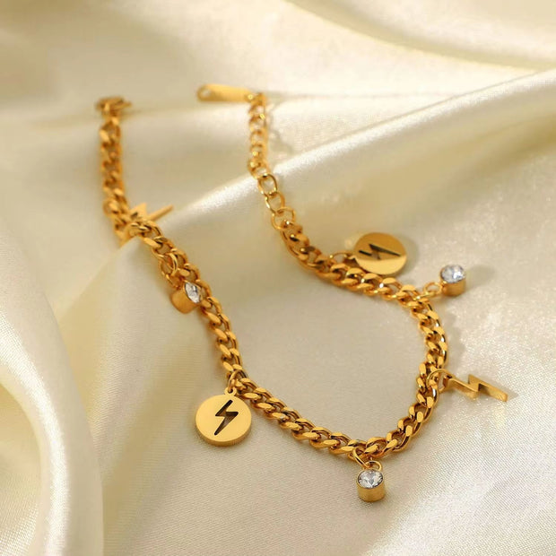 18K Gold Plated Flash Charm Bangles Stainless Steel Waterproof Jewelry Women Boho Cubic Zirconia Bracelet