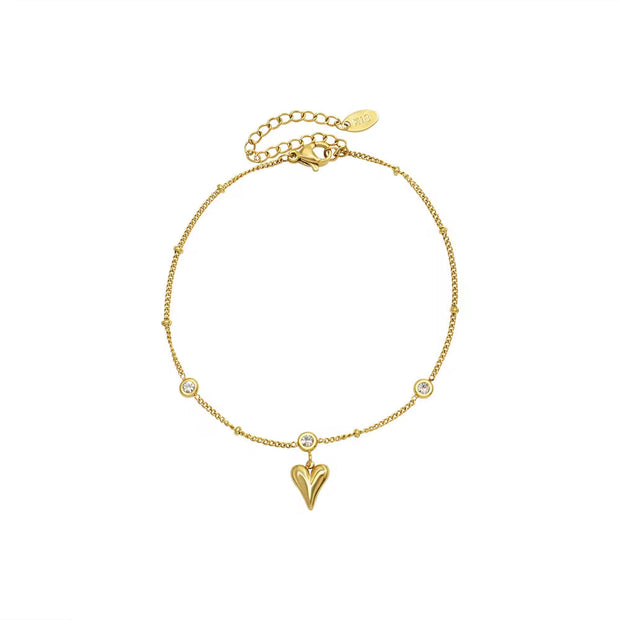 Wholesale New Zircon Three-Dimensional Love Heart Pendant 18K Gold Plated Ankle Chain Foot Jewelry Anklets