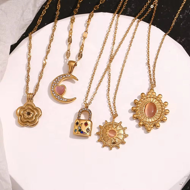 Wholesale Titanium Steel Necklace Set Tarnish Free Jewelry Natural Stone Zircon Pendant Necklace
