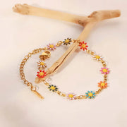 18K Gold Plated Stainless Steel Bracelets for Women Colorful Daisy Chain Bracelet for Women