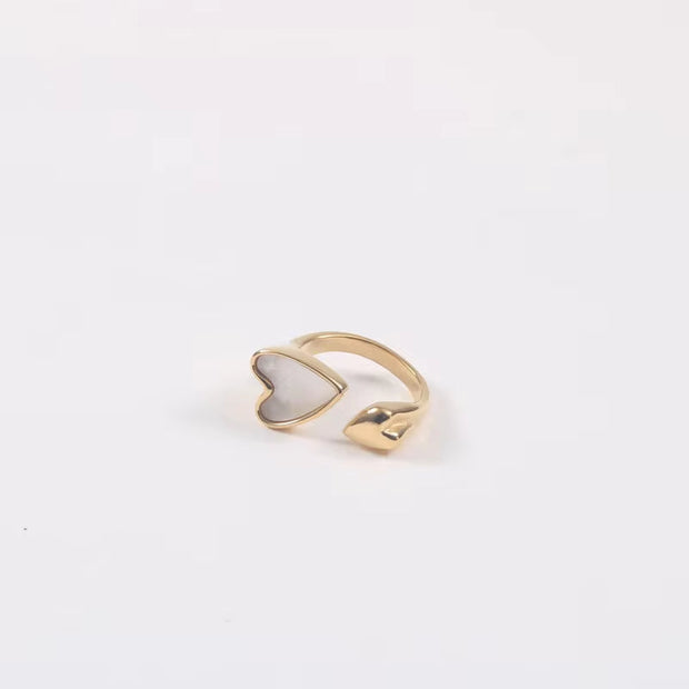 Wholesale 18K Gold Plated Stainless Steel Two Heart Shell Rings for Women