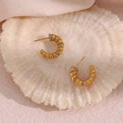 Vintage 18K Gold Plated Zircon Twist Croissant Hoop Earring Tarnish Free Stainless Steel Hoop Earring for Women