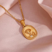 Valentines Day Gift Wholesale Dainty Engraved Rose Pendant Necklace Gold Plated Stainless Steel Necklace