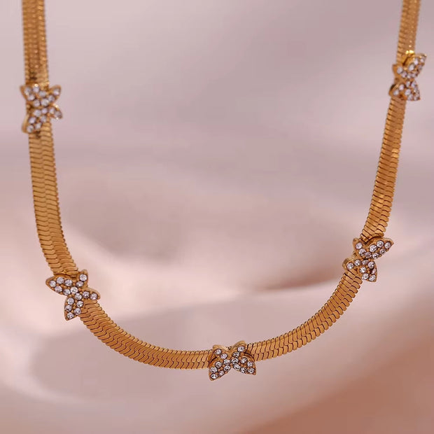 Zircon Butterfly PVD Gold Plated Jewelry Chain Necklace Stainless Steel Jewelry Choker Bulk Necklace Chains
