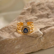 Three Layer Stainless Steel Jewelry Gift Charm 18K Gold Plated round Cubic Zirconia Line Opening Rings
