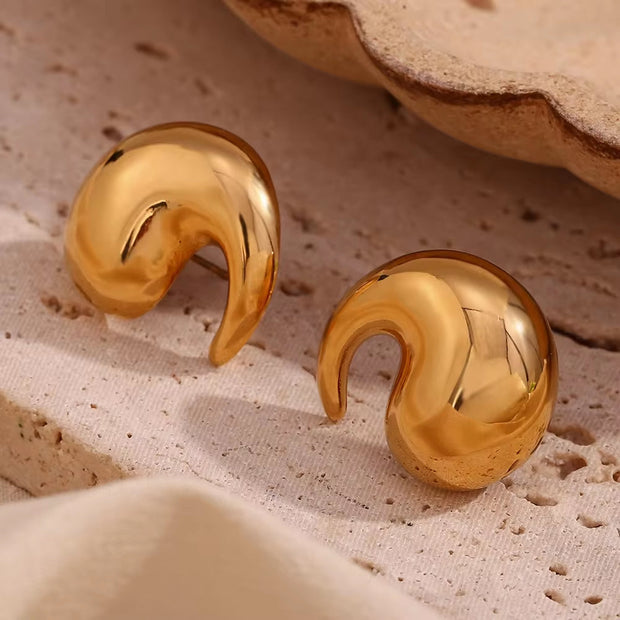 Winding Water Wave Stud Earrings for Women Gold Plated Earrings 316L Stainless Steel Jewelry