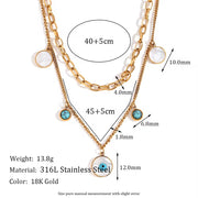 Turquoise Evil Eye Charm Necklace Double Layer Chain Necklace Gold Plated Stainless Steel Jewelry