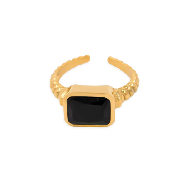 Women Non Tarnish Finger Jewelry 18K Gold Plated Stainless Steel Blue Clear White Cubic Zirconia Zircon Open Ring