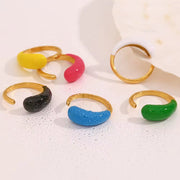 Valentines Day Gift Colorful Enamel Ring Water Drop Open Rings Jewelry Women Gold Plated Stainless Steel Jewelry