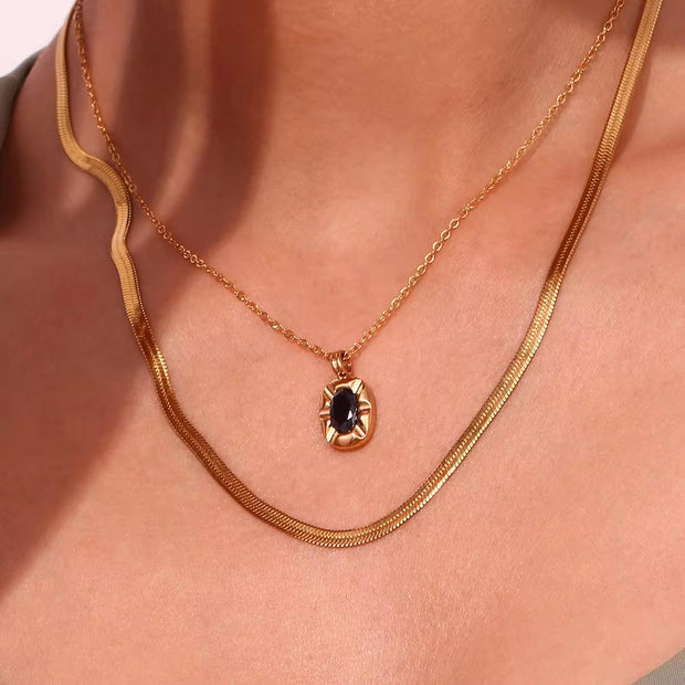 Waterproof Jewelry Square Zircon Pendant Necklace Gold Plated Stainless Steel Necklace Collier En Acier Inoxydable