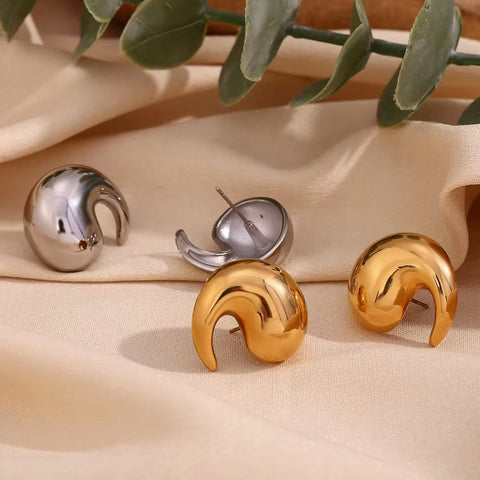 Winding Water Wave Stud Earrings for Women Gold Plated Earrings 316L Stainless Steel Jewelry