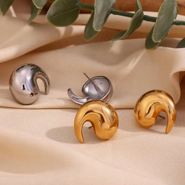 Winding Water Wave Stud Earrings for Women Gold Plated Earrings 316L Stainless Steel Jewelry