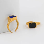 Women Non Tarnish Finger Jewelry 18K Gold Plated Stainless Steel Blue Clear White Cubic Zirconia Zircon Open Ring