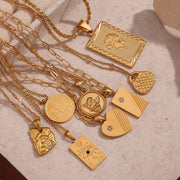 Vintage Jewelry Gold Plated Pendant Necklace Engraved Stainless Steel Jewelry Necklaces Set