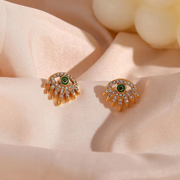 Vintage Zircon Evil Eye Stud Earring for Women 18K Gold Plated Stainless Steel Fashion Jewelry Earrings