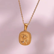 Valentines Day Gift Wholesale Dainty Engraved Rose Pendant Necklace Gold Plated Stainless Steel Necklace