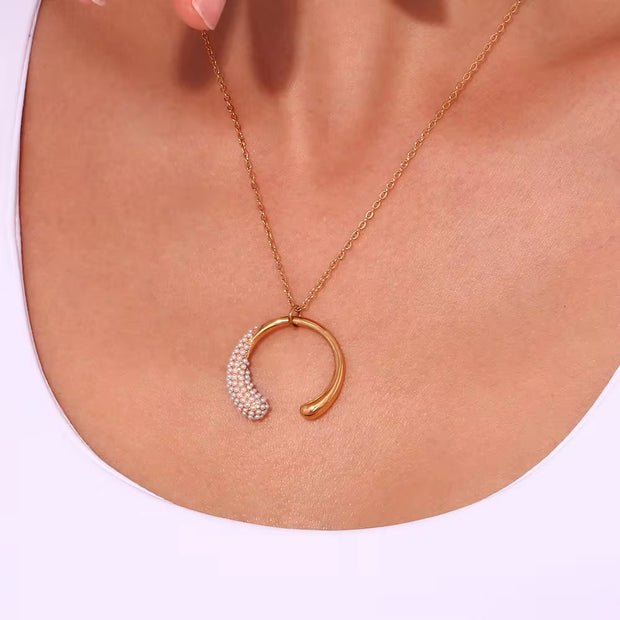 2024 Jewelry Pearl Moon Necklace 18K Gold Plated Jewelry Stainless Steel Pendant Necklace Women Jewelry