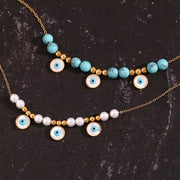 Turquoise Jewelry Imitation Pearl Evil Eye Jewelry Gold Plated Stainless Steel Charm Necklace