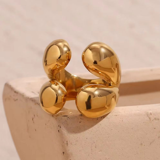 Water Drop Statement Rings for Women Tarnish Free Jewelry Gold Plated Rings for Women Stainless Steel