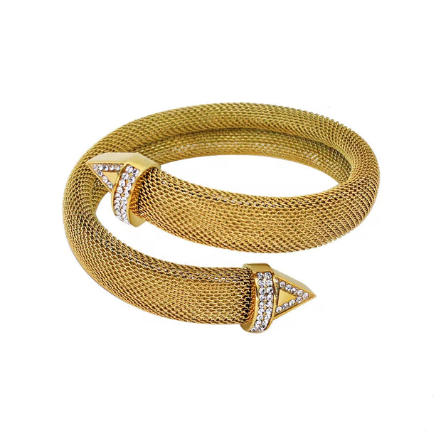 12Mm 16Mm Wide Thick Mesh Stainless Steel Cuff Bangle Elegant Women'S Charm Iced Out Arrows Design Gold Bracelet