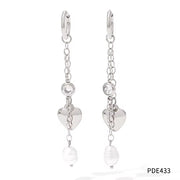 18K Gold 316 Stainless Steel Chain Link Natural Pearl Heart Long Drop Dangle Earrings for Women Waterproof Jewelry
