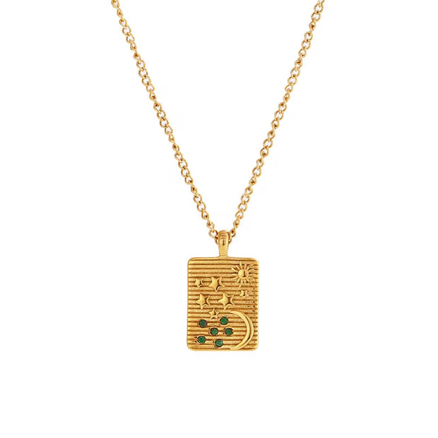 Valentine'S Day Jewelry Engraved Tarot Pendant Necklace 18K Gold Plated Stainless Steel Jewelry Set