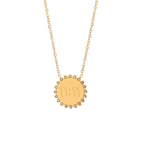 Trending Sun Flower Necklace Crystal Rhinestone Jewelry Angel Number 11:11 Necklace for Women
