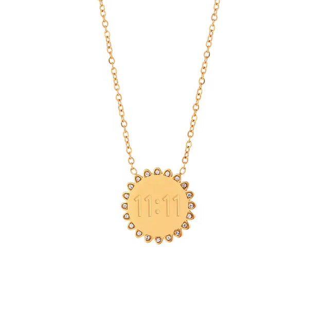 Trending Sun Flower Necklace Crystal Rhinestone Jewelry Angel Number 11:11 Necklace for Women