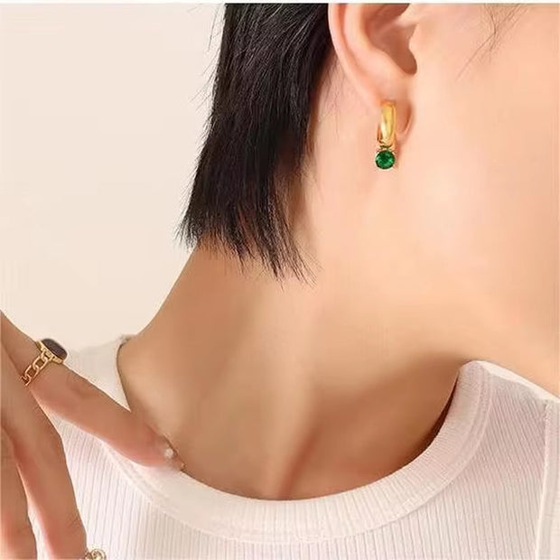 18K Gold Plated Stylish Charm Aretes Jewelry Stainless Steel Geometric Drop Pearl Zircon Studs Earrings Orecchino