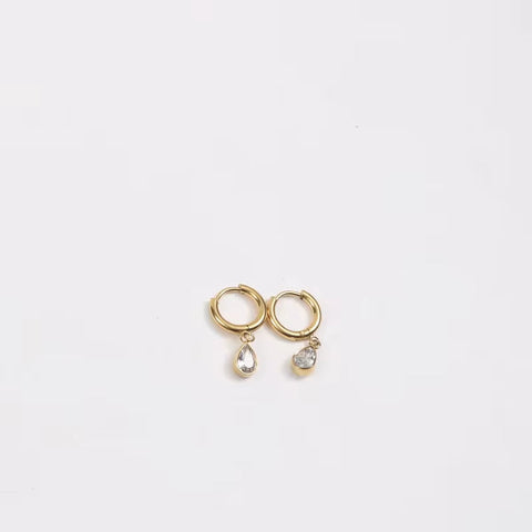 18K Gold Plated Earrings Stainless Steel Waterdrop Zircon Hoop Earring for Girls FJE0176