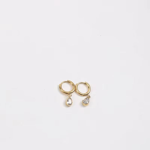 18K Gold Plated Earrings Stainless Steel Waterdrop Zircon Hoop Earring for Girls FJE0176