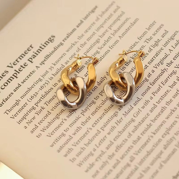 2024 Fashion Serial Double Ring 18K Gold Plated Buckle Earrings Wholesale