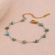 Turquoise Choker Gemstone Beaded Gold Plated Necklace Stainless Steel Jewelry Valentines Day Gift 2024