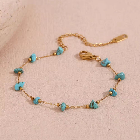 Turquoise Choker Gemstone Beaded Gold Plated Necklace Stainless Steel Jewelry Valentines Day Gift 2024