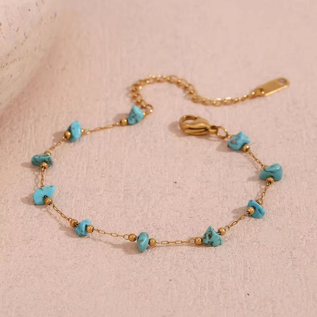 Turquoise Choker Gemstone Beaded Gold Plated Necklace Stainless Steel Jewelry Valentines Day Gift 2024