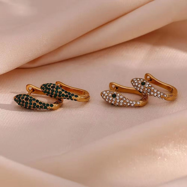 Tarnish Free Shining Micro Insert Zircon Snake Huggie Earring Stainless Steel Gold Plated Hoop Earring Jewelry