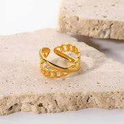 Unique Design Women Finger Ring Jewelry Double Chain Cross Adjustable Open Ring 18K Gold Plated Stainless Steel Rings