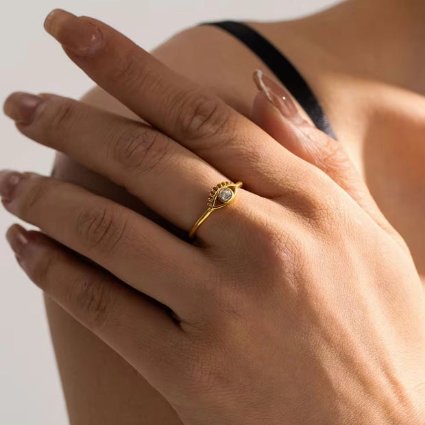 Trendy Devil'S Eye Cubic Zirconia Open Ring 18K PVD Gold Plated Stainless Steel Czs Ring for Women